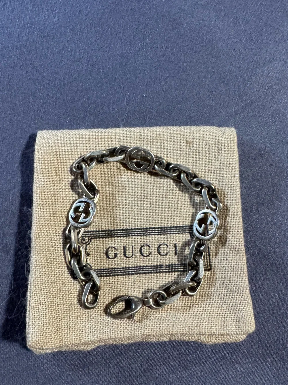 Gucci Silver-Tone Interlocking G Link Bracelet